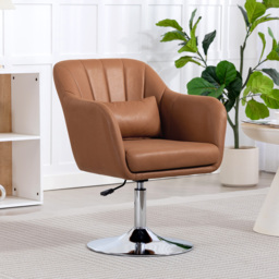 HOMCOM Swivel Accent Chair for Living Room Contemporary Vanity Armchair with Adjustable Height Thick Cushion Lumbar Support Armrest Brown - Aosom UK - thumbnail 2