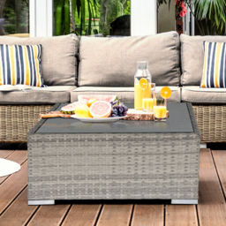 Outsunny Rattan Wicker Patio Coffee Table Ready to Use Outdoor Furniture Suitable for Garden Backyard Grey - thumbnail 2