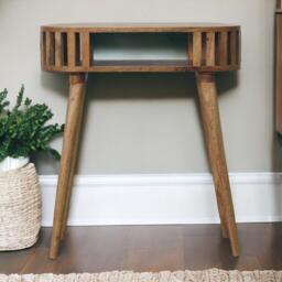 Solid Wood Ariella Console Table with Hand-finished and Open Shelf, Desk with Scandi-inspired Nordic Legs, 30L x 70W x 80H cm, Brown - Aosom UK