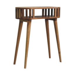 Solid Wood Ariella Console Table with Hand-finished and Open Shelf, Desk with Scandi-inspired Nordic Legs, 30L x 70W x 80H cm, Brown - Aosom UK - thumbnail 7