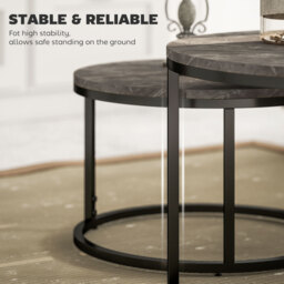 HOMCOM Industrial Nesting Coffee Table Set of 2, Round Coffee Tables, Living Room Table with Faux Marbled Top and Steel Frame - thumbnail 6
