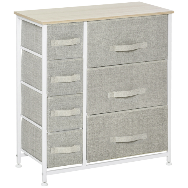 HOMCOM 7 Drawer Cabinet, Vertical Linen Storage Dresser Tower with Metal Frame, Adjustable Feet for Living Room, Bathroom, Kitchen, Grey - Aosom UK - image 1