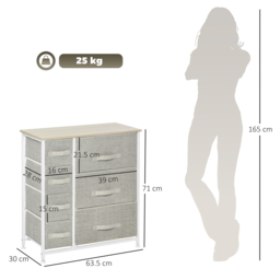 HOMCOM 7 Drawer Cabinet, Vertical Linen Storage Dresser Tower with Metal Frame, Adjustable Feet for Living Room, Bathroom, Kitchen, Grey - Aosom UK - thumbnail 3