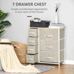 HOMCOM 7 Drawer Cabinet, Vertical Linen Storage Dresser Tower with Metal Frame, Adjustable Feet for Living Room, Bathroom, Kitchen, Grey - Aosom UK - thumbnail 4