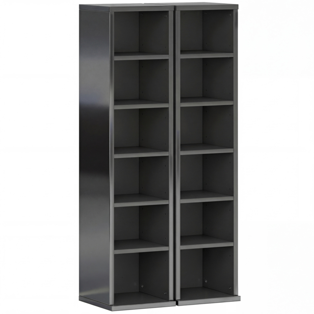 HOMCOM Set of 2 CD Media Display Shelf Unit Tower Rack with Adjustable Shelves, High Gloss Black - image 1