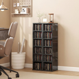 HOMCOM Set of 2 CD Media Display Shelf Unit Tower Rack with Adjustable Shelves, High Gloss Black - thumbnail 2