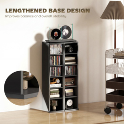 HOMCOM Set of 2 CD Media Display Shelf Unit Tower Rack with Adjustable Shelves, High Gloss Black - thumbnail 8