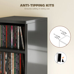 HOMCOM Set of 2 CD Media Display Shelf Unit Tower Rack with Adjustable Shelves, High Gloss Black - thumbnail 7