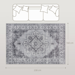 HOMCOM Vintage Area Rug, Non-Slip Washable Rug, Flannel Floor Carpet for Living Room, Bedroom, Dining Room, Home Office, 230 x 160 cm, Grey - thumbnail 3
