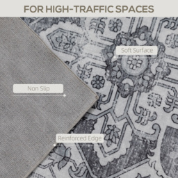 HOMCOM Vintage Area Rug, Non-Slip Washable Rug, Flannel Floor Carpet for Living Room, Bedroom, Dining Room, Home Office, 230 x 160 cm, Grey - thumbnail 4