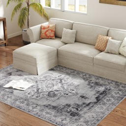 HOMCOM Vintage Area Rug, Non-Slip Washable Rug, Flannel Floor Carpet for Living Room, Bedroom, Dining Room, Home Office, 230 x 160 cm, Grey - thumbnail 8