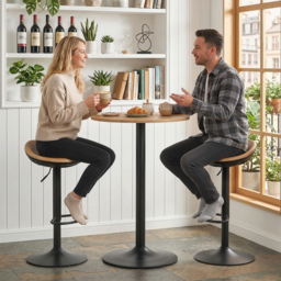 HOMCOM Set of 2 Barstools PU Leather Kitchen Stools with Saddle Seat Height Adjustable Swivel Kitchen Chairs with Footrest Oak - thumbnail 9