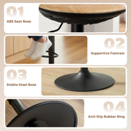 HOMCOM Set of 2 Barstools PU Leather Kitchen Stools with Saddle Seat Height Adjustable Swivel Kitchen Chairs with Footrest Oak - thumbnail 8