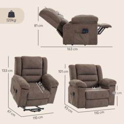 HOMCOM Oversized Riser Recliner Chair with Massage and Heat, Power Lift Recliner for Elderly with Wide Seat and Back, Brown - thumbnail 3