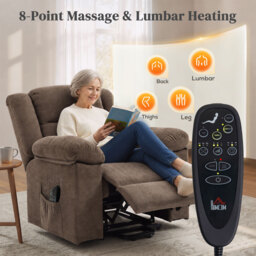 HOMCOM Oversized Riser Recliner Chair with Massage and Heat, Power Lift Recliner for Elderly with Wide Seat and Back, Brown - thumbnail 5