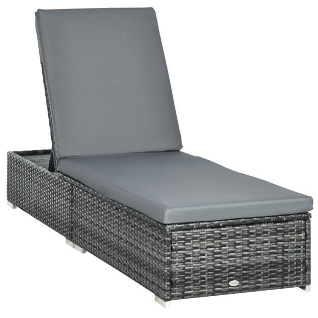 Outsunny Rattan Sun Lounger Adjustable Garden Furniture Recliner Bed Chair Reclining Patio Wicker Grey - image 1