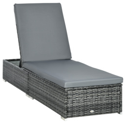 Outsunny Rattan Sun Lounger Adjustable Garden Furniture Recliner Bed Chair Reclining Patio Wicker Grey - thumbnail 1