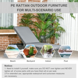 Outsunny Rattan Sun Lounger Adjustable Garden Furniture Recliner Bed Chair Reclining Patio Wicker Grey - thumbnail 7