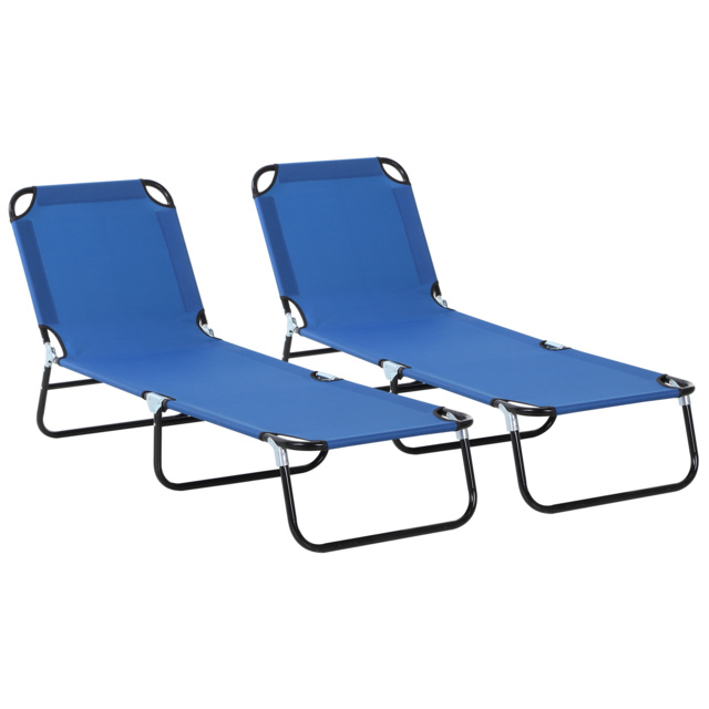 Outsunny 2-Piece Portable Sun Lounger Set, 5-Position Adjustable Backrest, Foldable & Lightweight, Blue - Aosom UK - image 1
