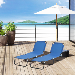 Outsunny 2-Piece Portable Sun Lounger Set, 5-Position Adjustable Backrest, Foldable & Lightweight, Blue - Aosom UK - thumbnail 2