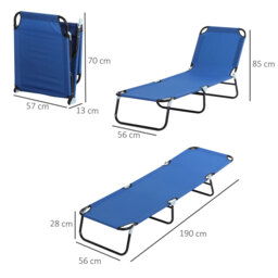 Outsunny 2-Piece Portable Sun Lounger Set, 5-Position Adjustable Backrest, Foldable & Lightweight, Blue - Aosom UK - thumbnail 3