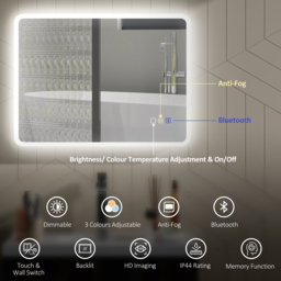HOMCOM 60 x 80 cm Backlit Illuminated Bathroom Mirror with LED Lights and Bluetooth - Silver Tone - thumbnail 4