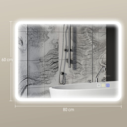 HOMCOM 60 x 80 cm Backlit Illuminated Bathroom Mirror with LED Lights and Bluetooth - Silver Tone - thumbnail 3
