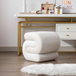 S-Shape Pouffe Footstool with No Assembly Required, Easy maintenance, Vanity Wavy Stool for Bedroom, Living Room, 50×46×46 cm, Ivory - Aosom UK - thumbnail 4