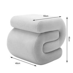 S-Shape Pouffe Footstool with No Assembly Required, Easy maintenance, Vanity Wavy Stool for Bedroom, Living Room, 50×46×46 cm, Ivory - Aosom UK - thumbnail 3