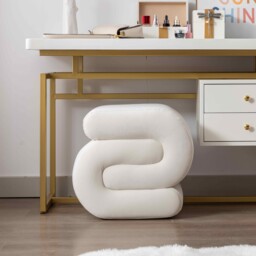 S-Shape Pouffe Footstool with No Assembly Required, Easy maintenance, Vanity Wavy Stool for Bedroom, Living Room, 50×46×46 cm, Ivory - Aosom UK