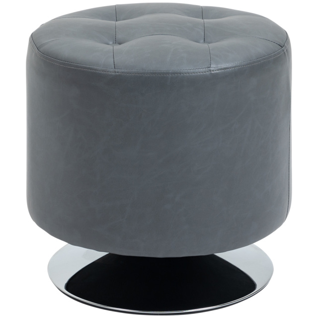 HOMCOM 360 Swivel Foot Stool, Round Ottoman with Thick Sponge Padding, Solid Steel Base, Grey - Aosom UK - image 1