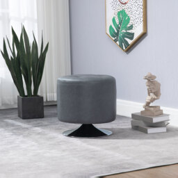 HOMCOM 360 Swivel Foot Stool, Round Ottoman with Thick Sponge Padding, Solid Steel Base, Grey - Aosom UK - thumbnail 8