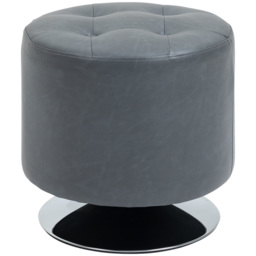 HOMCOM 360 Swivel Foot Stool, Round Ottoman with Thick Sponge Padding, Solid Steel Base, Grey - Aosom UK - thumbnail 1