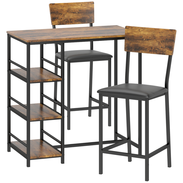 HOMCOM Three-Piece Compact Bar Table Set - Brown/Black - image 1
