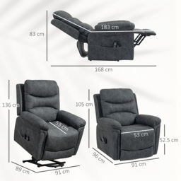 HOMCOM Power Lift Recliner Chair with Vibration Massage, Heat, USB - Grey - thumbnail 3