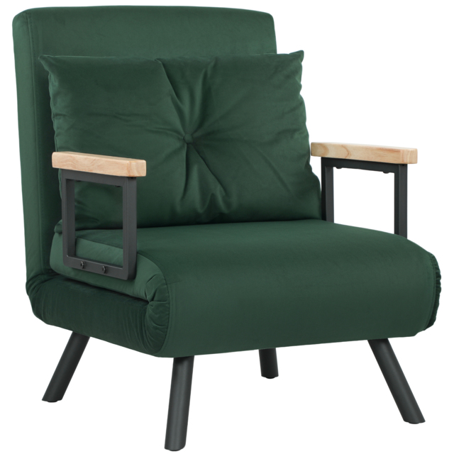 HOMCOM 4-in-1 Velvet-Feel Single Chair Bed, with Pillow - Green - image 1