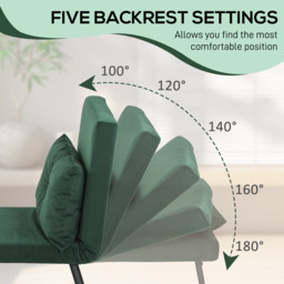 HOMCOM 4-in-1 Velvet-Feel Single Chair Bed, with Pillow - Green - thumbnail 5