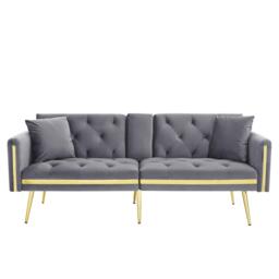 Two-Seater Convertible Sofa Bed with  Adjustable Backrest, Space-Saving Sleeper Sofa with High-Density Foam, 174L x 76W x 71.5H cm, Grey - Aosom UK - thumbnail 2