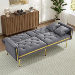 Two-Seater Convertible Sofa Bed with  Adjustable Backrest, Space-Saving Sleeper Sofa with High-Density Foam, 174L x 76W x 71.5H cm, Grey - Aosom UK - thumbnail 9