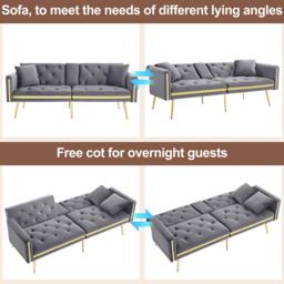Two-Seater Convertible Sofa Bed with  Adjustable Backrest, Space-Saving Sleeper Sofa with High-Density Foam, 174L x 76W x 71.5H cm, Grey - Aosom UK - thumbnail 4