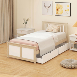 HOMCOM Pine Storage Bed, 3ft Single Solid Wooden Bed Frame with Drawers, Headboard, Wood Slat Support, Natural Wood Finish - thumbnail 9
