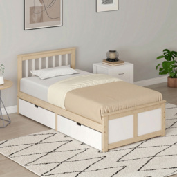 HOMCOM Pine Storage Bed, 3ft Single Solid Wooden Bed Frame with Drawers, Headboard, Wood Slat Support, Natural Wood Finish - thumbnail 8