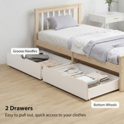 HOMCOM Pine Storage Bed, 3ft Single Solid Wooden Bed Frame with Drawers, Headboard, Wood Slat Support, Natural Wood Finish - thumbnail 6