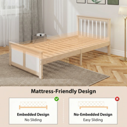 HOMCOM Pine Storage Bed, 3ft Single Solid Wooden Bed Frame with Drawers, Headboard, Wood Slat Support, Natural Wood Finish - thumbnail 7