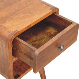 100 % Solid Wood Mini Bedside Table with Drawer and Curved Open Shelf, Handcrafted Desk for Compact Storage, 30L x 30W x 55H cm, Brown - Aosom UK - thumbnail 4