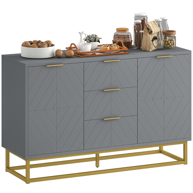 HOMCOM Modern Storage Cabinet Freestanding Cupboard with 3 Drawers for Dining Room, Living Room, Grey - Aosom UK - image 1