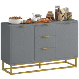 HOMCOM Modern Storage Cabinet Freestanding Cupboard with 3 Drawers for Dining Room, Living Room, Grey - Aosom UK - thumbnail 1
