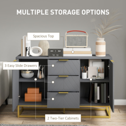 HOMCOM Modern Storage Cabinet Freestanding Cupboard with 3 Drawers for Dining Room, Living Room, Grey - Aosom UK - thumbnail 5