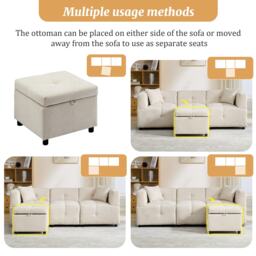 L-Shaped Sectional Sofa with Removable Storage Ottoman and 2 Pillows, Fabric Upholstery Sofa for Living Room, 204L x 68W x 69H cm, Beige - Aosom.UK - thumbnail 5
