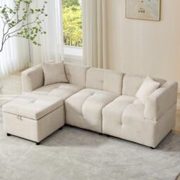 L-Shaped Sectional Sofa with Removable Storage Ottoman and 2 Pillows, Fabric Upholstery Sofa for Living Room, 204L x 68W x 69H cm, Beige - Aosom.UK - thumbnail 8